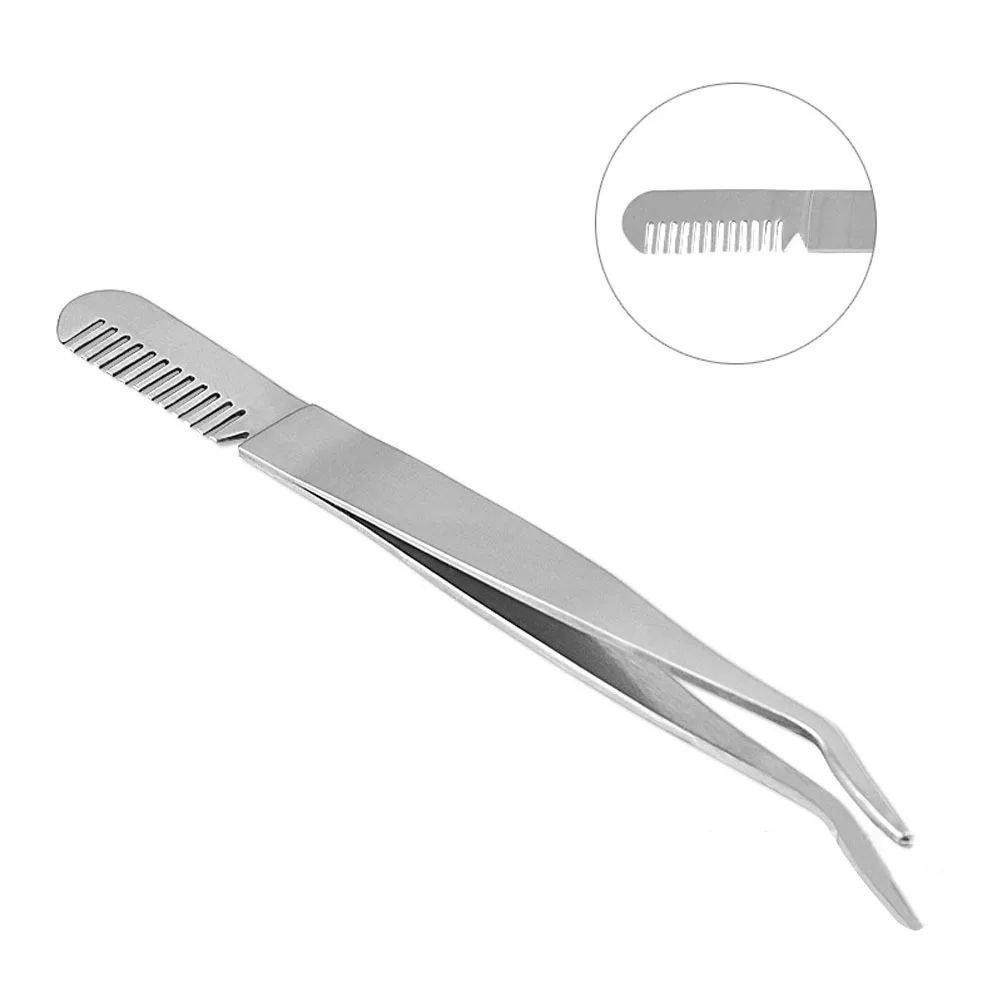 Portable Small Stainless Steel Eyebrow Tweezer Comb Anti-Slip Paint Spray Durable Safe Design Makeup Eyebrows Hair Removal