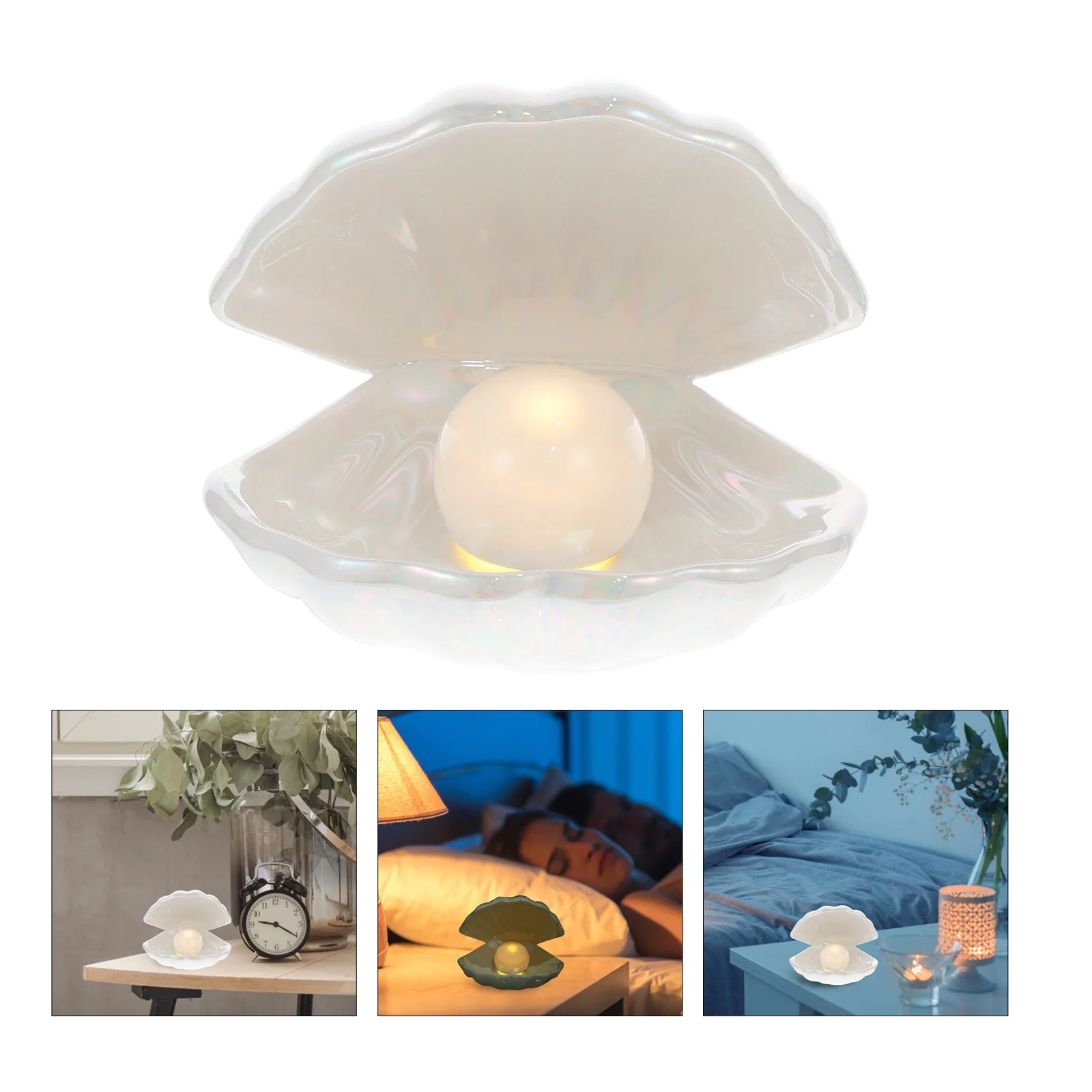 

Chic Clam Shell Night Light Lamp Pearl Decor White Pottery Desktop Bedside Decor European Style Home Adornment Bedroom Gift