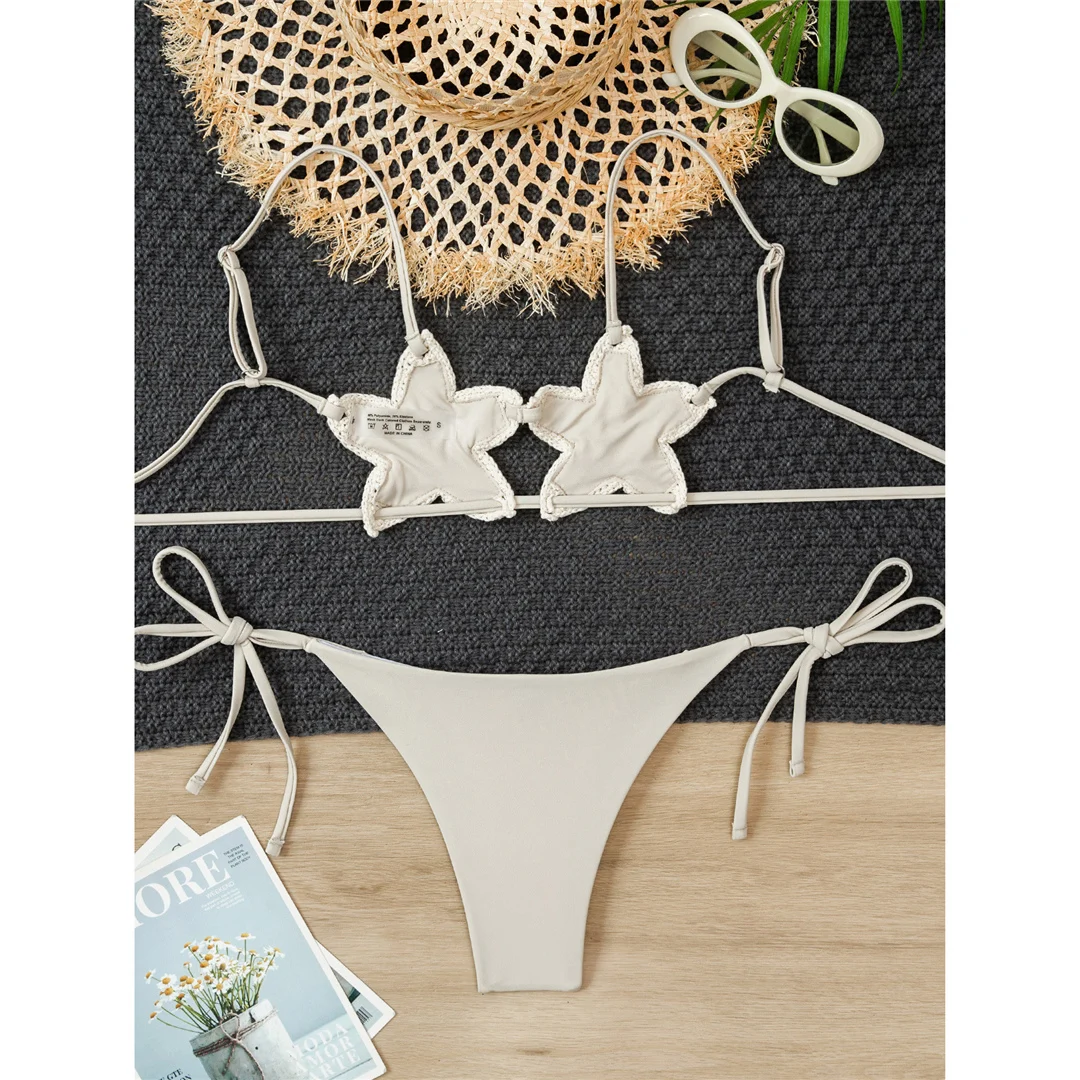Neuer, verführerischer, gehäkelter, gestrickter Bikini mit Sternenmuster, Damen-Badeanzug, zweiteiliges Bikini-Set, Badebekleidung mit Trägern, Badeanzug, Modell V7750. – Detail 5