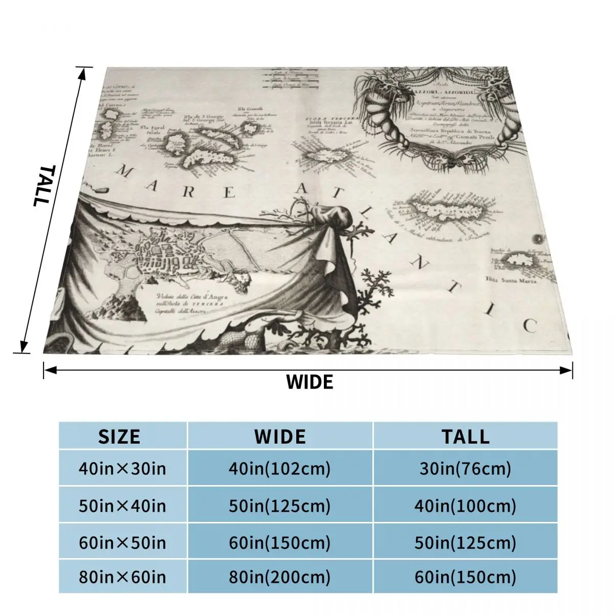 Old Azores Islands Map (1690) Vintage Portuguese Isles Atlas Throw Blanket Heavy Sofa Quilt blankets ands Blankets