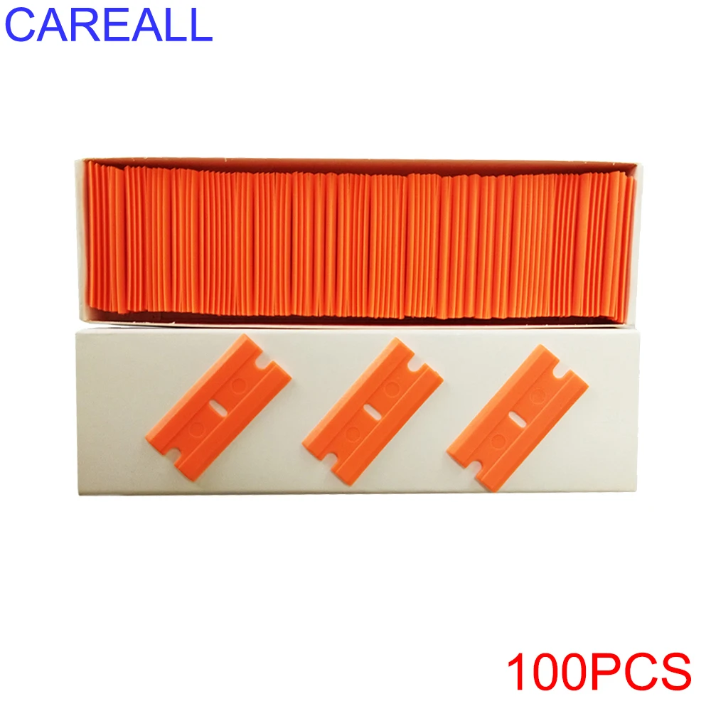 

CAREALL 100pcs Cutting Plastic Razor Blade Label Clean Razor Glue Remover Window Glass Clean Scraper Car Wrap Sticker Squeegee