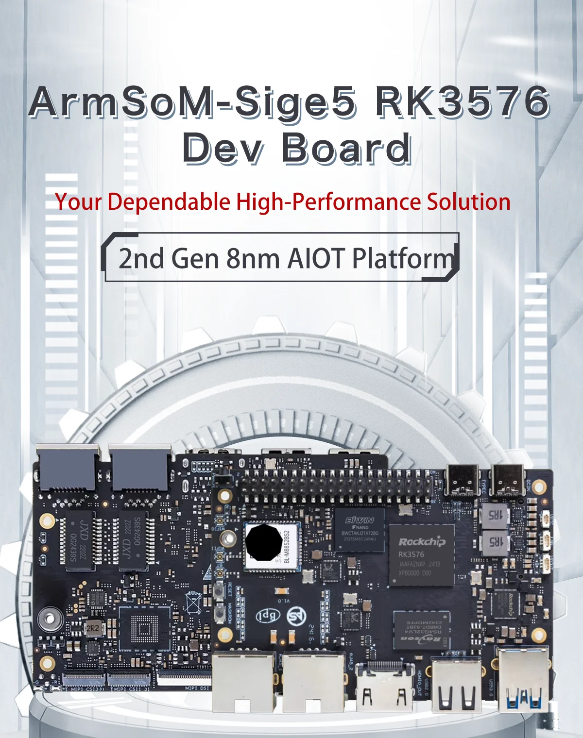 ArmSoM-Sige5 RK3576 Computadora de placa única, 8 GB LPDDR4X, 64 GB eMMC, placa de desarrollo RK3576, M.2, WiFi6, Bluetooth, 2 x GbE