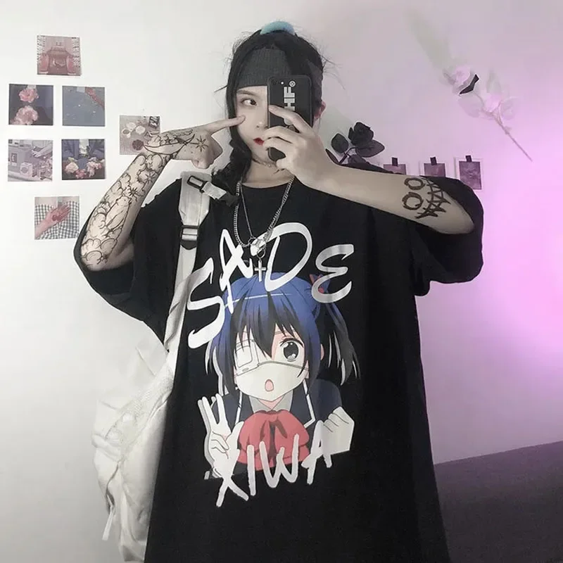 Anime Harajuku Women T-shirt New Korean Short-Sleeved T-Shirt Version Loose Fashion Woman Blouses 2022 Summer Y2k Clothes Tops