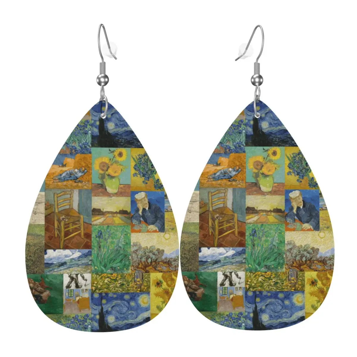Custom Vincent Van Gogh Painting Leather Teardrop Earrings for Women Leather Earrings Fashion Lightweight for Parties Holidays
