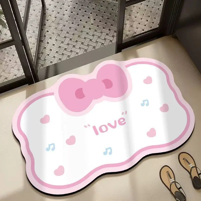 Bathroom Floor Mat Cartoon Cute Bow Diatom Mud Door Mat Water Absorbing Non Slip