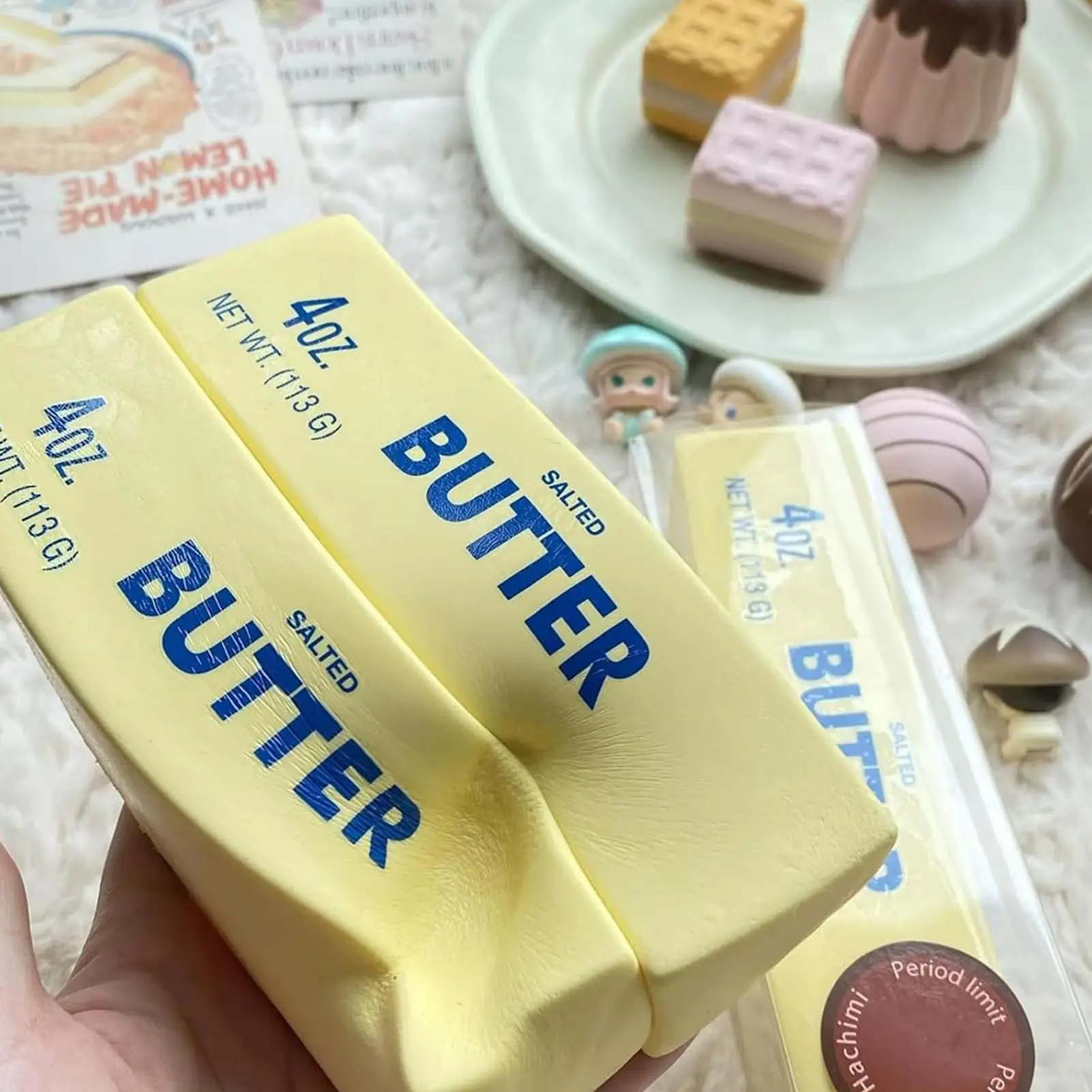 1 unidad de Barra de Mantequilla Antiestrés, Juguetes Fidget para Alivio del Estrés y la Ansiedad, Squishies de Subida Lenta, Barra de Queso Elástica para Apretar, Juguetes de Broma