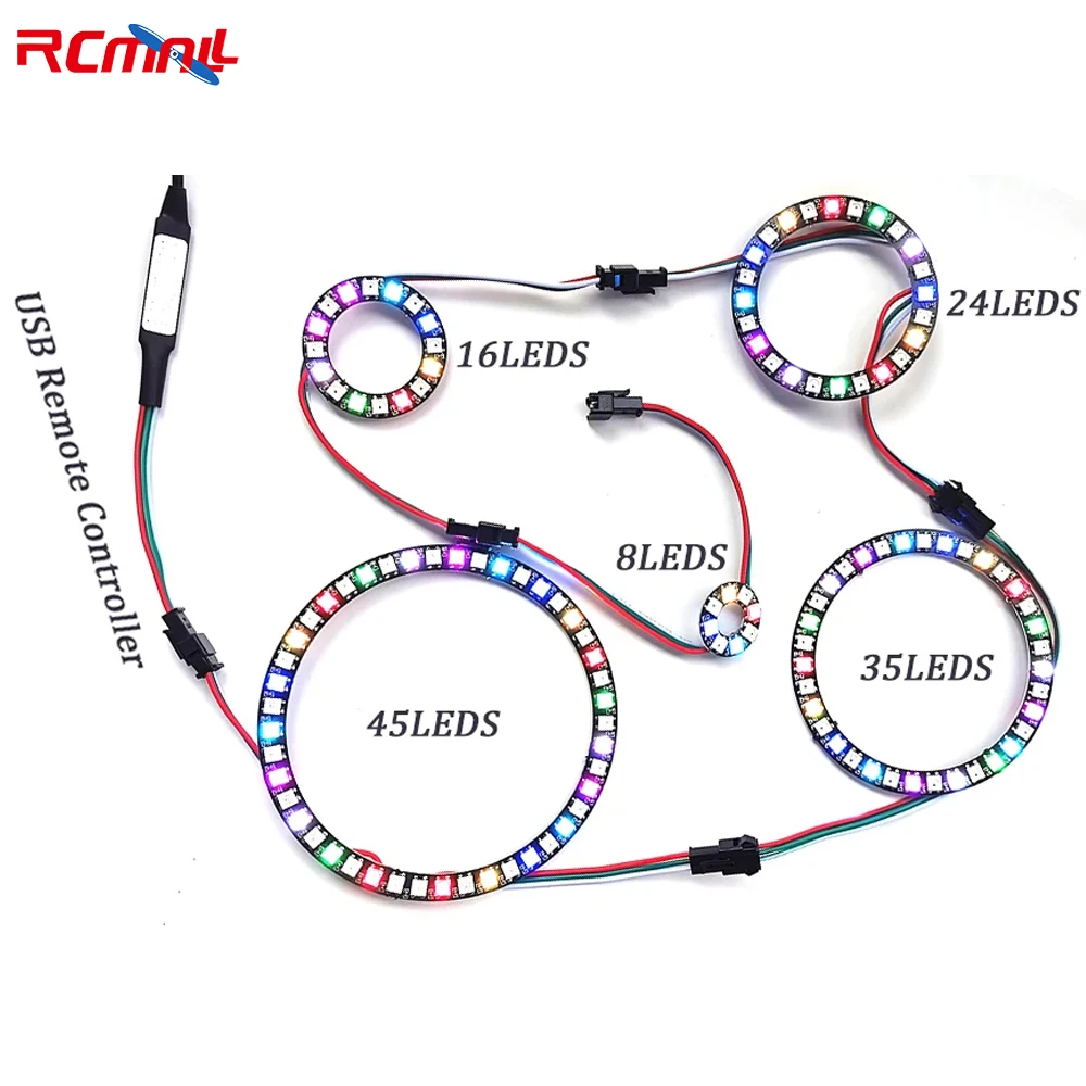 8/16/24/35/45/128bits WS2812B 5050 Pixel LED Circle Ring Addressable RGB LED Module DC 5V for Arduino Raspberry Pi