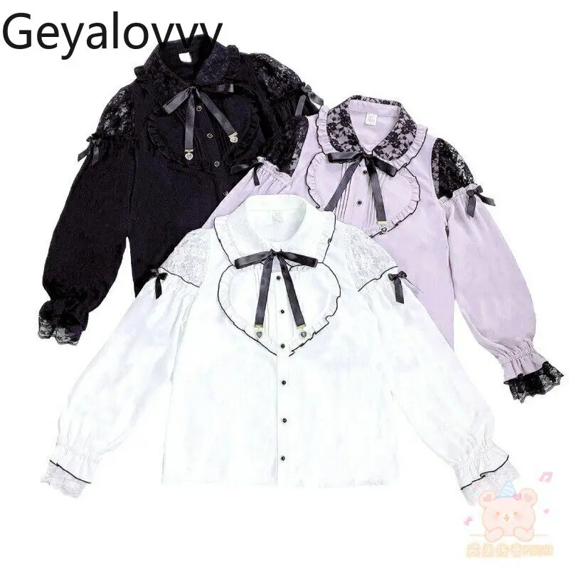

2026 New Japanese-style Heart Lace Patchwork Shirt Mass Production Lolita Sweet & Cute Versatile Long-sleeve Top for Women