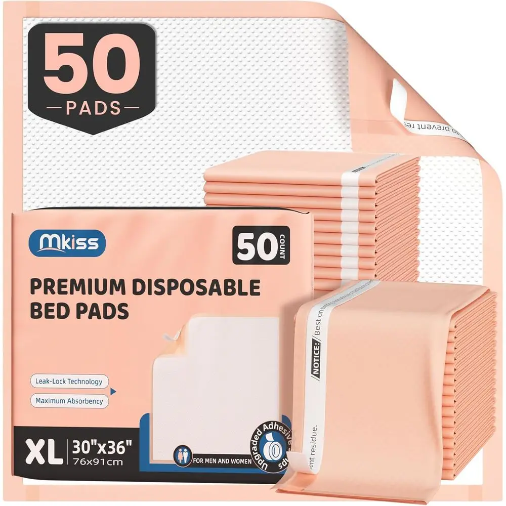 

Bed Pads with Adhesive Strip 30x36, 50 Count, Thick Absorbent Incontinence Adults Underpads Disposable, Extra Large Pet Training