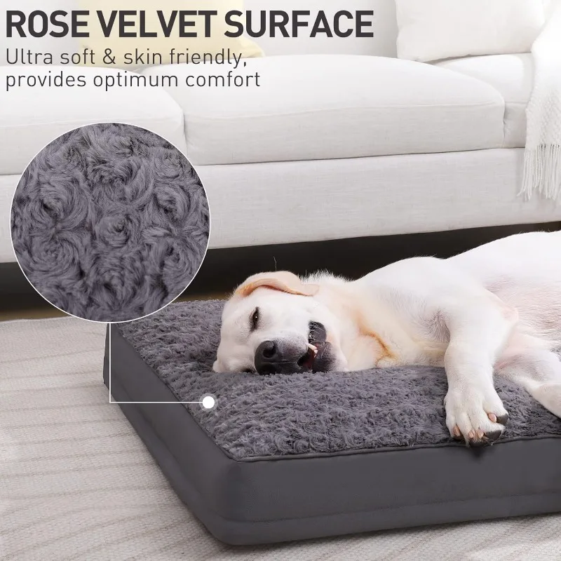 Dog Crate Bed Waterproof Dog Beds for Medium Dogs Rose Velvet Soft Fluffy Washable Dog Bed with Removable Cover