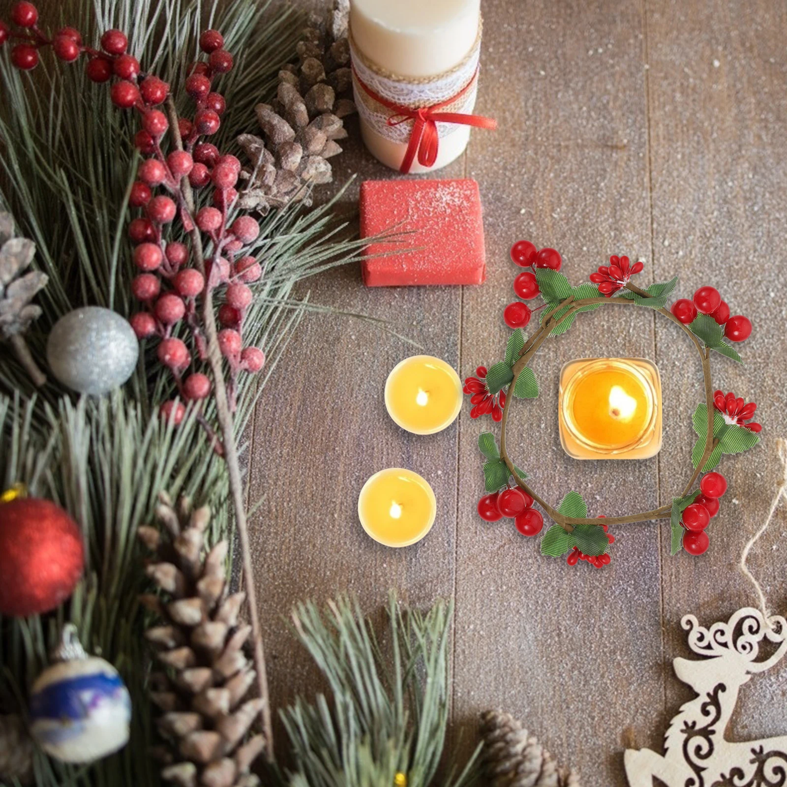 

2 Pcs Outdoor Party Decorations Artificial Plant Wreath Tabletop Round Christmas Candlestick Garland