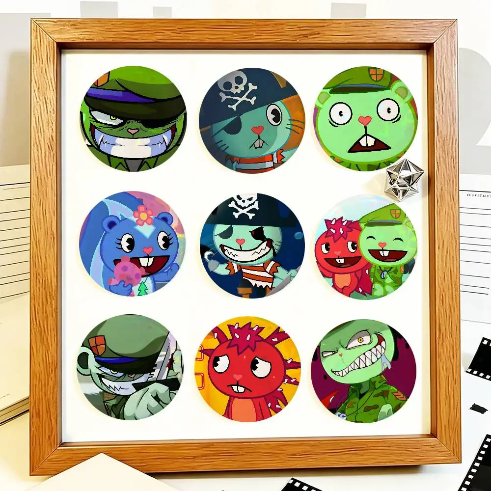 Anime Happy Tree Friends Round Badge Creative Brooch Clothing Backpack Accessories Lapel Pin