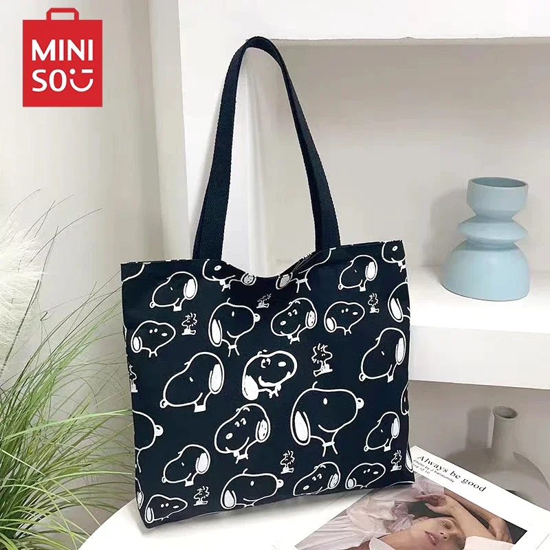 Модная новая Холщовая Сумка Miniso Snoopy с рисунком, вместительная оригинальная милая сумка на плечо, школьный портфель