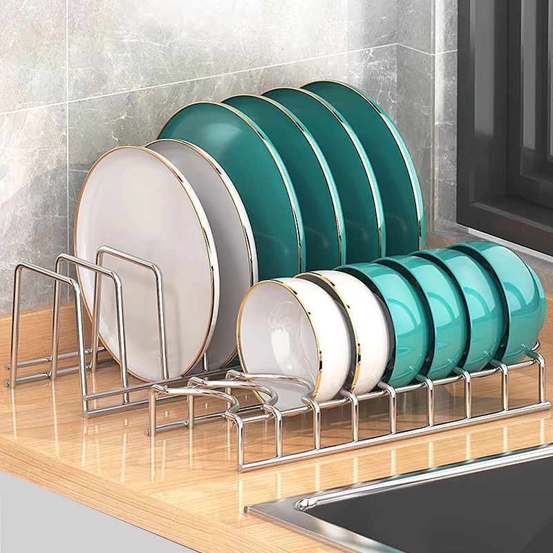 

Bowl Dish Organizer Kitchen Stainless Steel Dish Holder Home Cutlery Dishes Pot Lid Rack Household Dish Rack Kitchen Accessories
