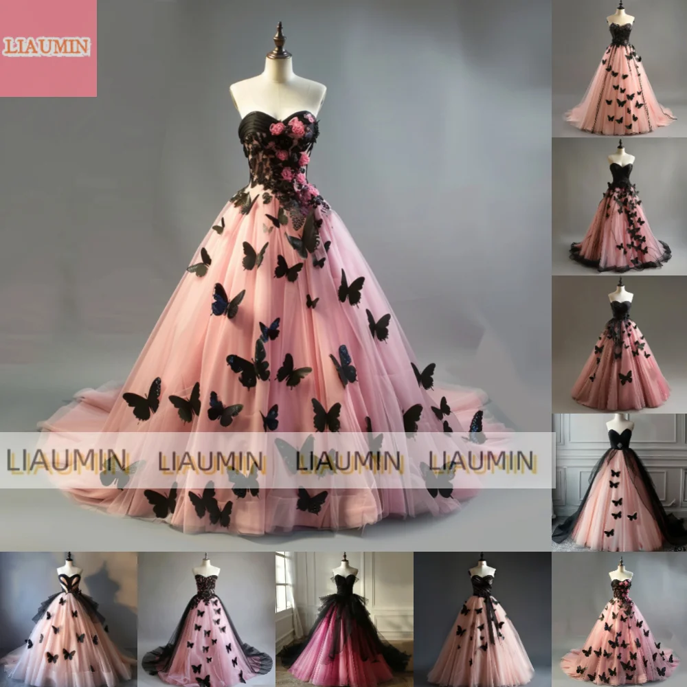 Tulle rose et robes de mariée papillon noir, les patients quelle que soit la longueur de plancher, les vêtements formels de fête de BriTaille personnalisée W15-30