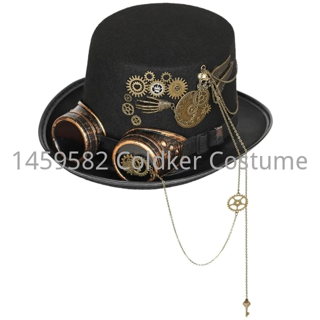 Sombrero de copa Steampunk con gafas para hombre, sombrero de copa de Bowler, sombrero de copa Vintage para Halloween, gótico, Carnaval, club nocturno