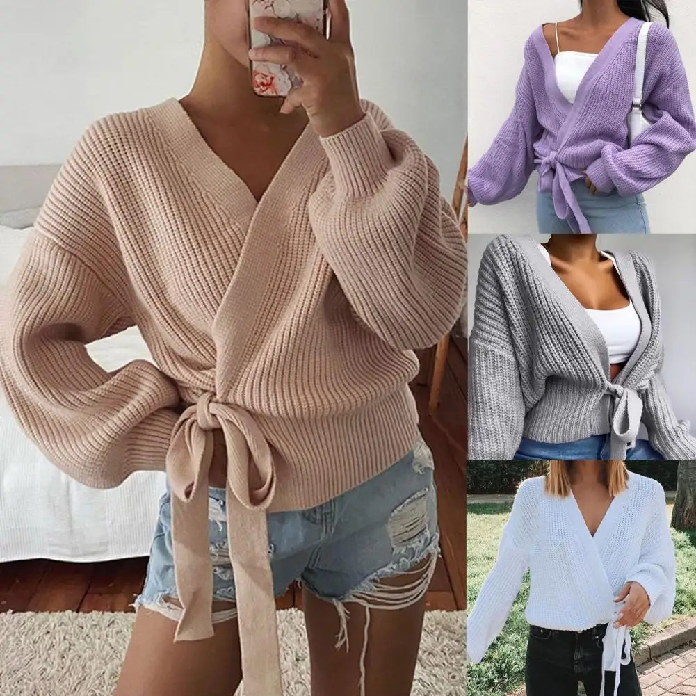 

Knitted Cardigan Women Sweater V-Neck Lace-up Irregular Clothes Fashion Autumn Winter 2023 Casual Korean Cardigan Sweater Coat