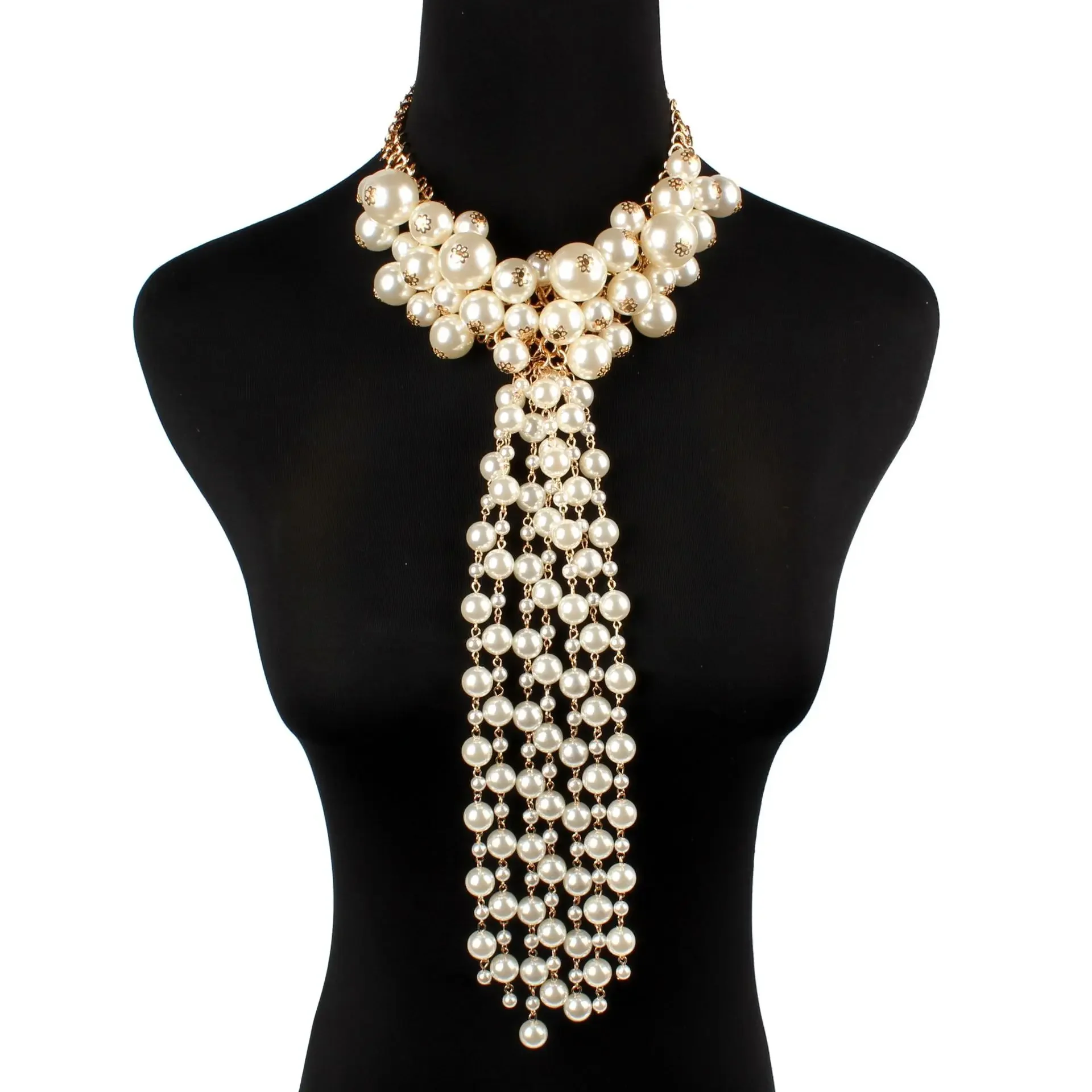 2023 new model big & chunky chain pearl necklace for gold-color,fine quality pearl multi-layer necklaces for Wedding & party