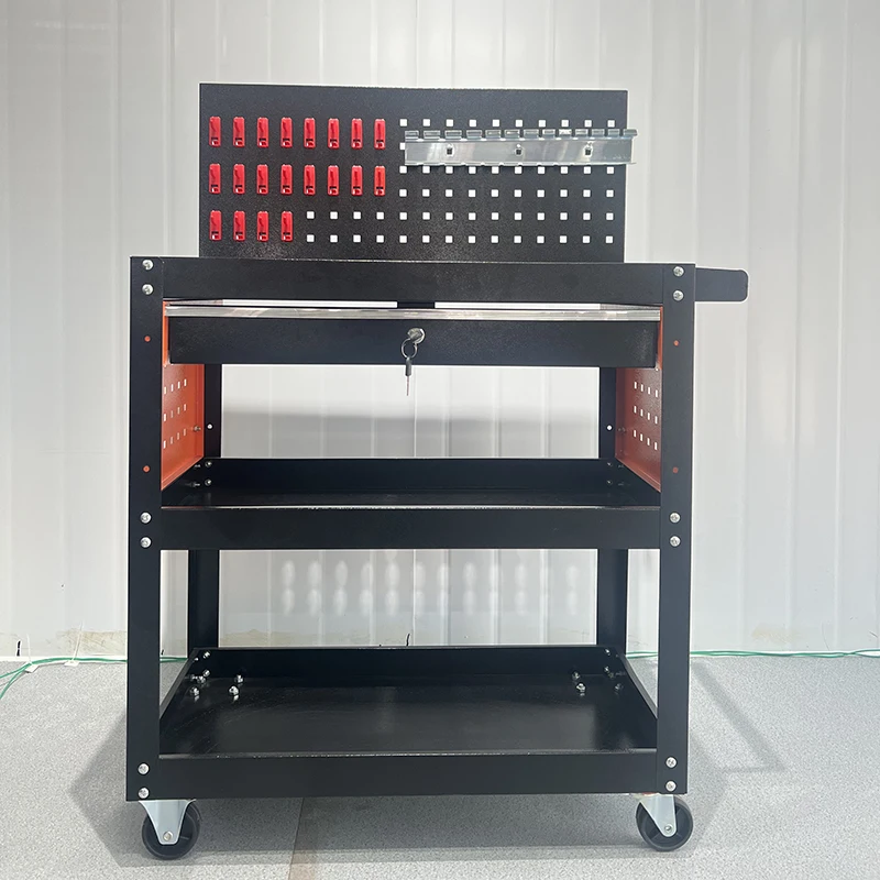 Tool Trolley Iron 3layer Rolling Trolley with Wheel and Drwaer Outdoor Garden Plant Shelves 트롤리 Tool Cart image 4