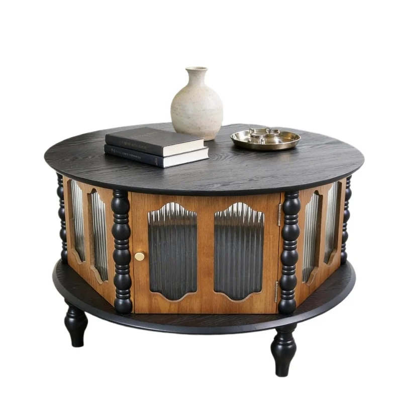 31.5 inch round three-door storage coffee table modern wooden living room dining room furniture