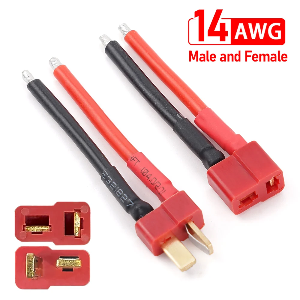 Male and Female a Set Of Silicone Tinned Copper T-plug 14AWG (5CM) For Model Aircraft Plug Electric Plug Twister Car Drone