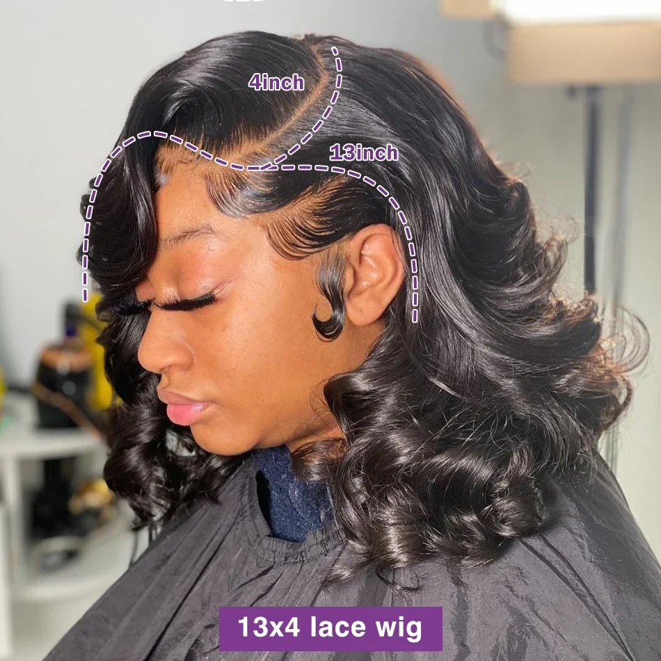 250 Density Body Wave Short Bob Wigs 13X4 Lace Front Human Hair Wig Pre plucked Water Wave 4x4 5x5 Glueless Closure Wigs