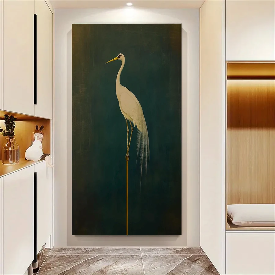 White cranes against a green background Canvas Print , Crane Wall Decor  Suitable for Home Decor,no frame
