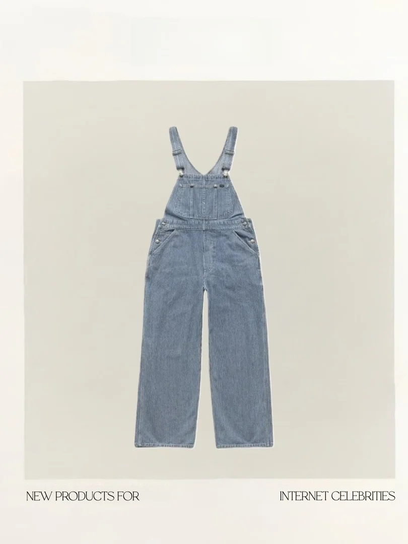 

High Waist Striped Loose Fit Overalls with Color Blo Design Dongda Gate Spring Collection Women's Denim Rer Pants
