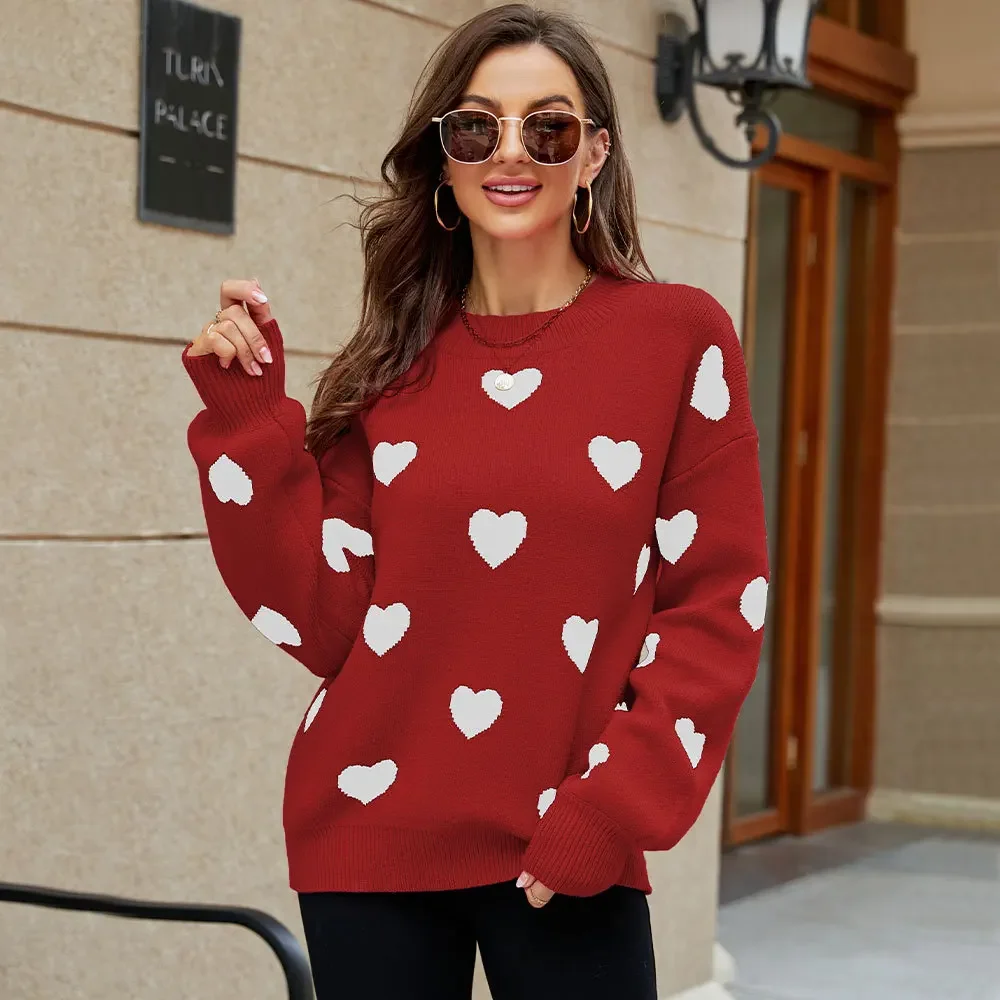 2023 Winter New Valentine's Day Love Pullover Women's Knitwear Women's Large Loose Cross border Sweater Women's SFC19-3