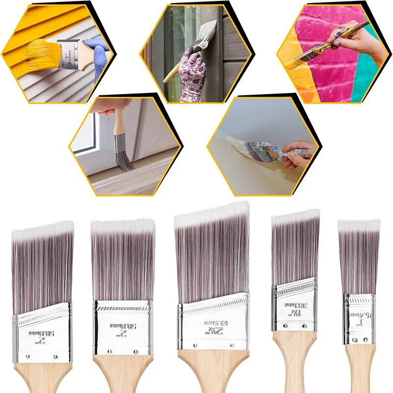 5Pcs Wood Stain Brush Pack Paint Brush Set with Wood Handle Angled Sash Paint Brushes House Paintbrushes Sash Paint Brushes Kit