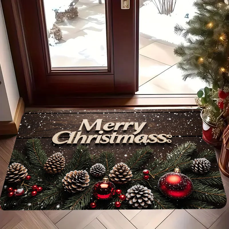 1pc Pine Cone And Branch Pattern Printed Doormat, Soft And Comfortable Flannel Mat, Suitable for Indoor/Outdoor Entryways, Perfect for Doorways, Living Rooms
