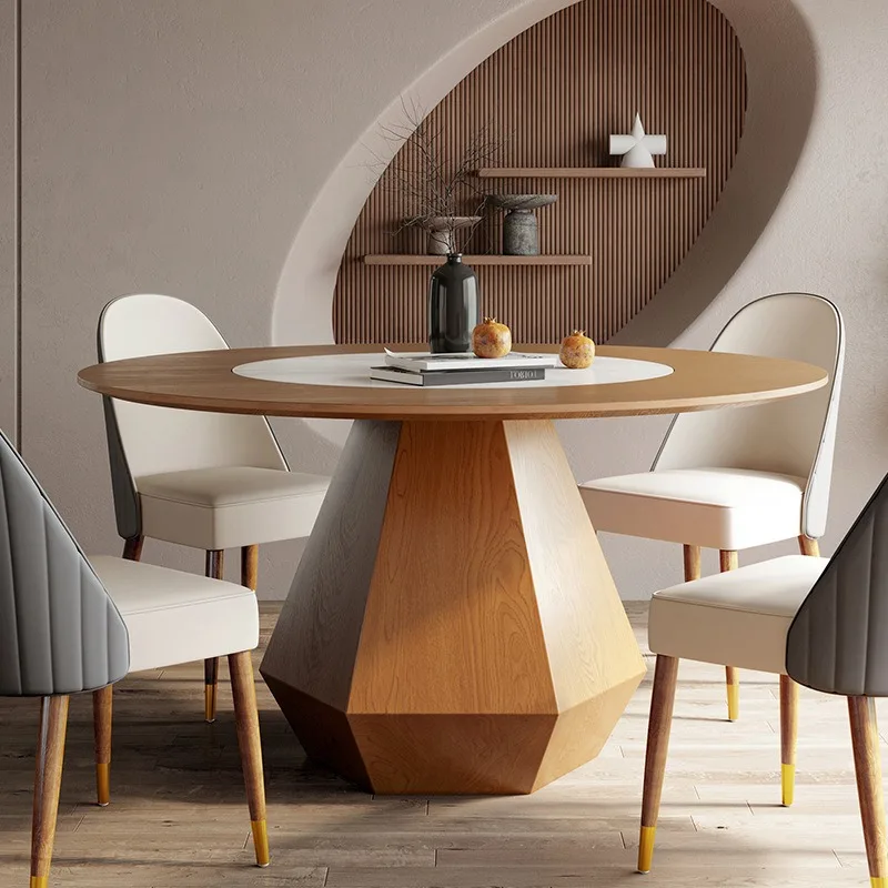 

Solid wood round rock slab dining table, multi-functional living room small apartment negotiation table round table simple