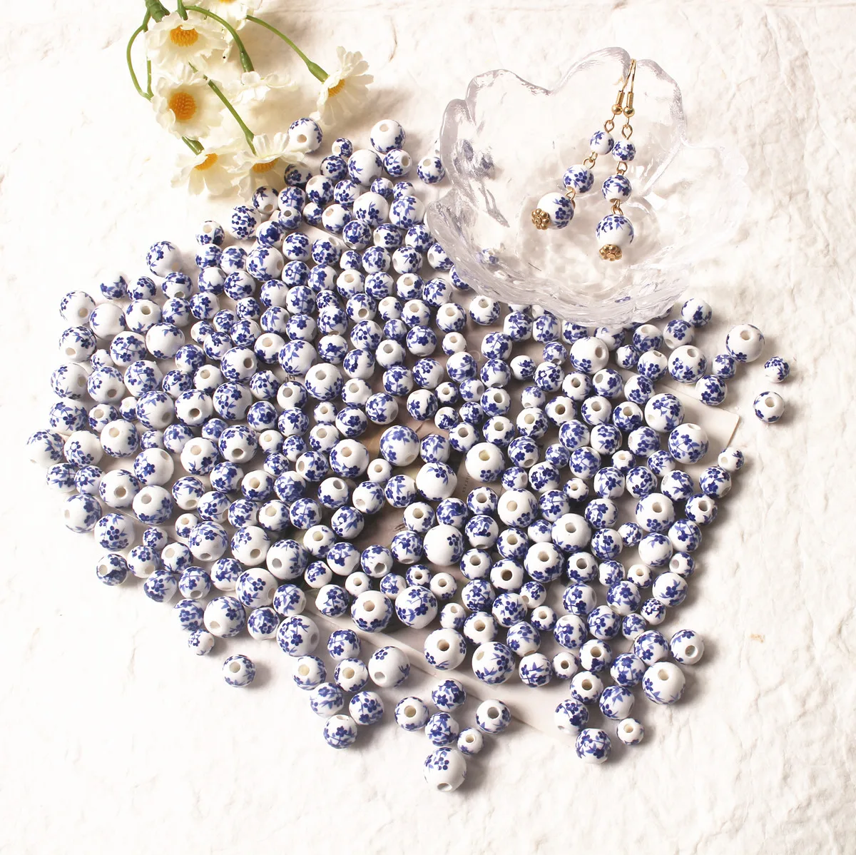 36PCS Retro Color Ceramic Beads For Bracelet Jewelry Making DIY Accessories Applique Round Smooth Pattern Porcelain Bead Crafts