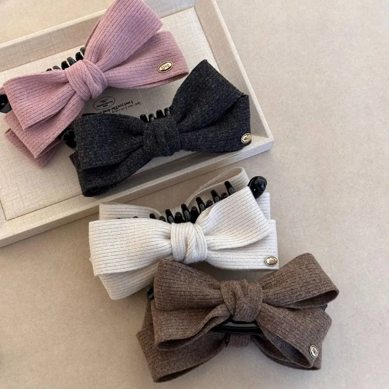 1Pcs Knitted Bow Grip Clip Simple Solid Color Disc Hair Clip Secure Versatile Headwear Commuter/Daily Styling Hair Accessories