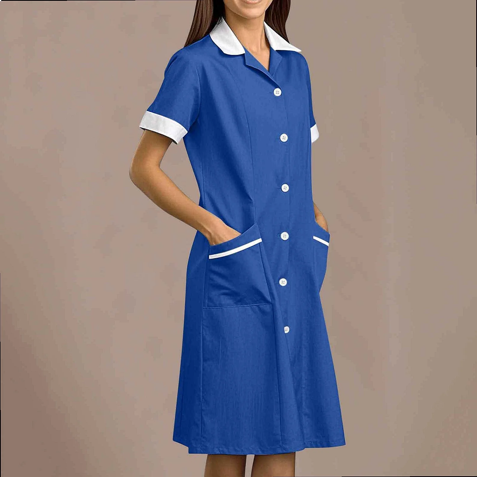 Summer New Arrival Nurse Dress with Pocket Collar Patchwork Comfortable Doctor Uniform Dresses for Women