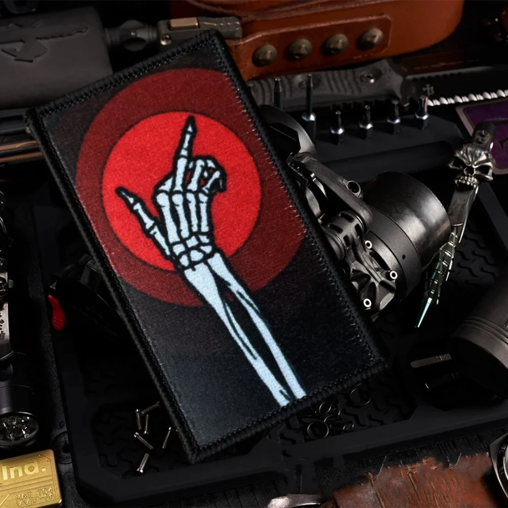 

"Gesture" Skeleton Fingers Tactical Patch Printed Hook&Loop Emblem Military Morale Badge Armband Backpack Stickers
