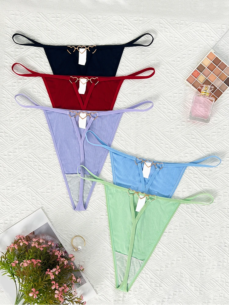 5pcs 1XL-4XL Plus Size Ladies G-string Intimate Lingerie Low Rise Solid Love Design Women Thongs New Fashion Breathable Panties