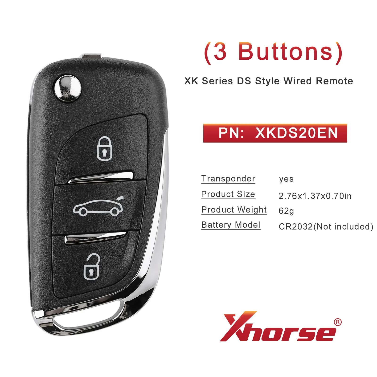 

Xhorse XKDS20EN 2nd Generation Wire Remote Key DS Style 3 Buttons Support Wireless Programming 5pcs/Lot