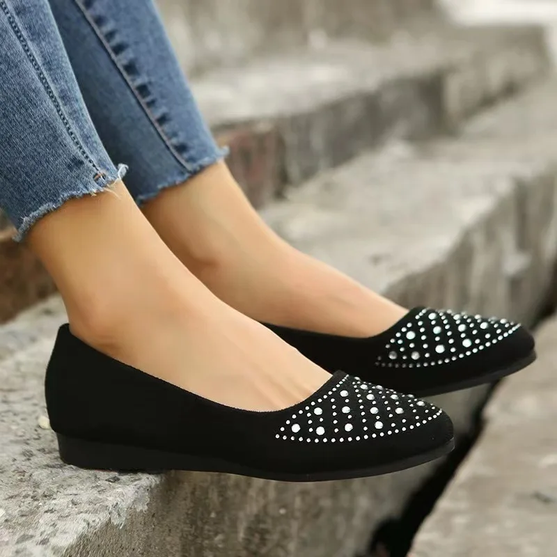 Nuove donne Bling Flats tinta unita appartamenti neri per le donne Slip On Shallow Comfort appartamenti pieghevoli per le donne scarpe con tacco piatto marrone