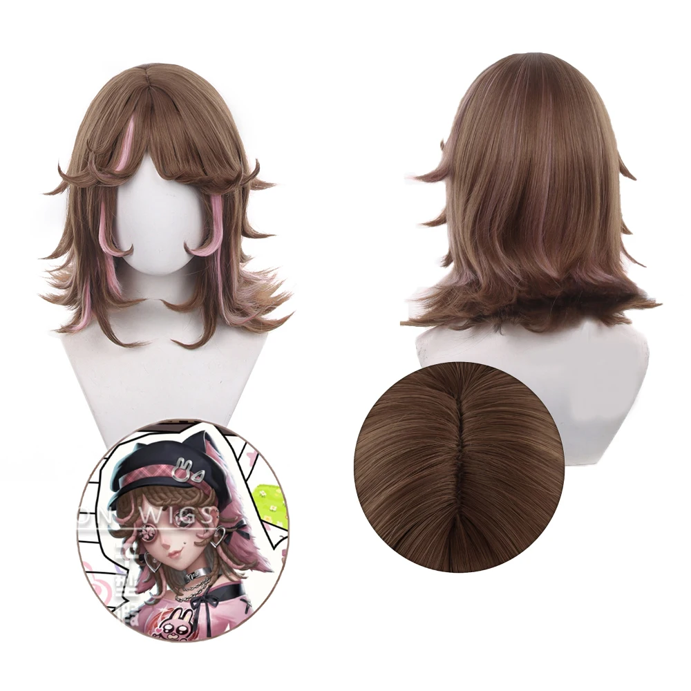 Rabbit Barmaid Cosplay Wig 32cm Brown Pink Heat Resistant Synthetic Hair Demi Bourbon Role Play Wig Halloween Costumes Accessori