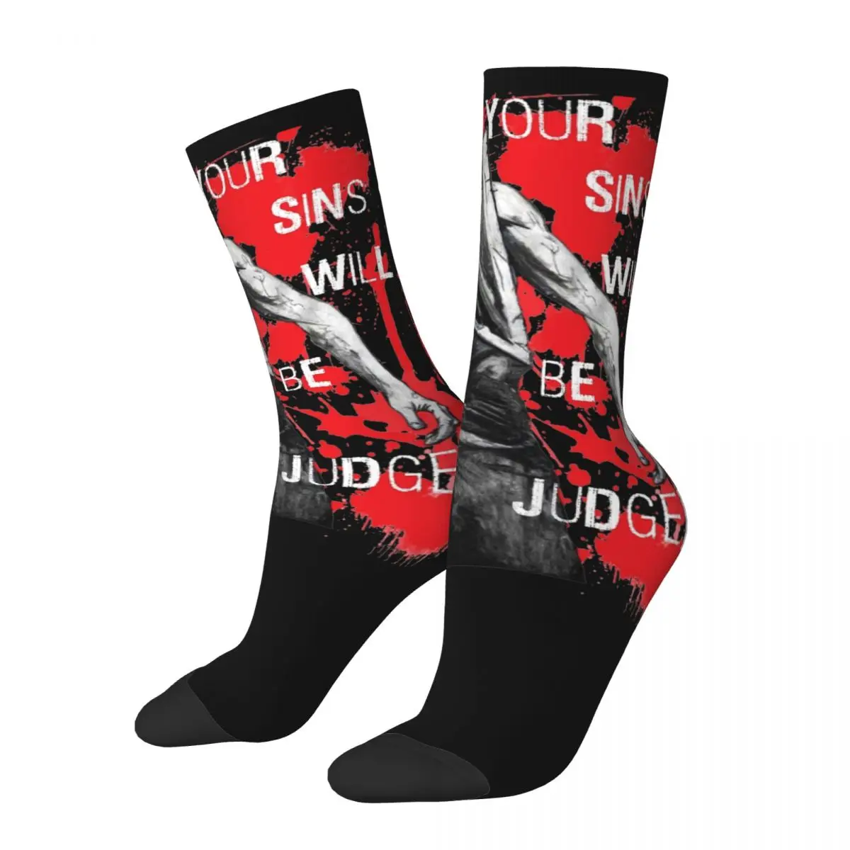 Funny Male Men Sock Novelty Your Sins Will Be Judged Again Sock Silent Hill Horror Sport Women Socks Spring Summer Autumn Winter