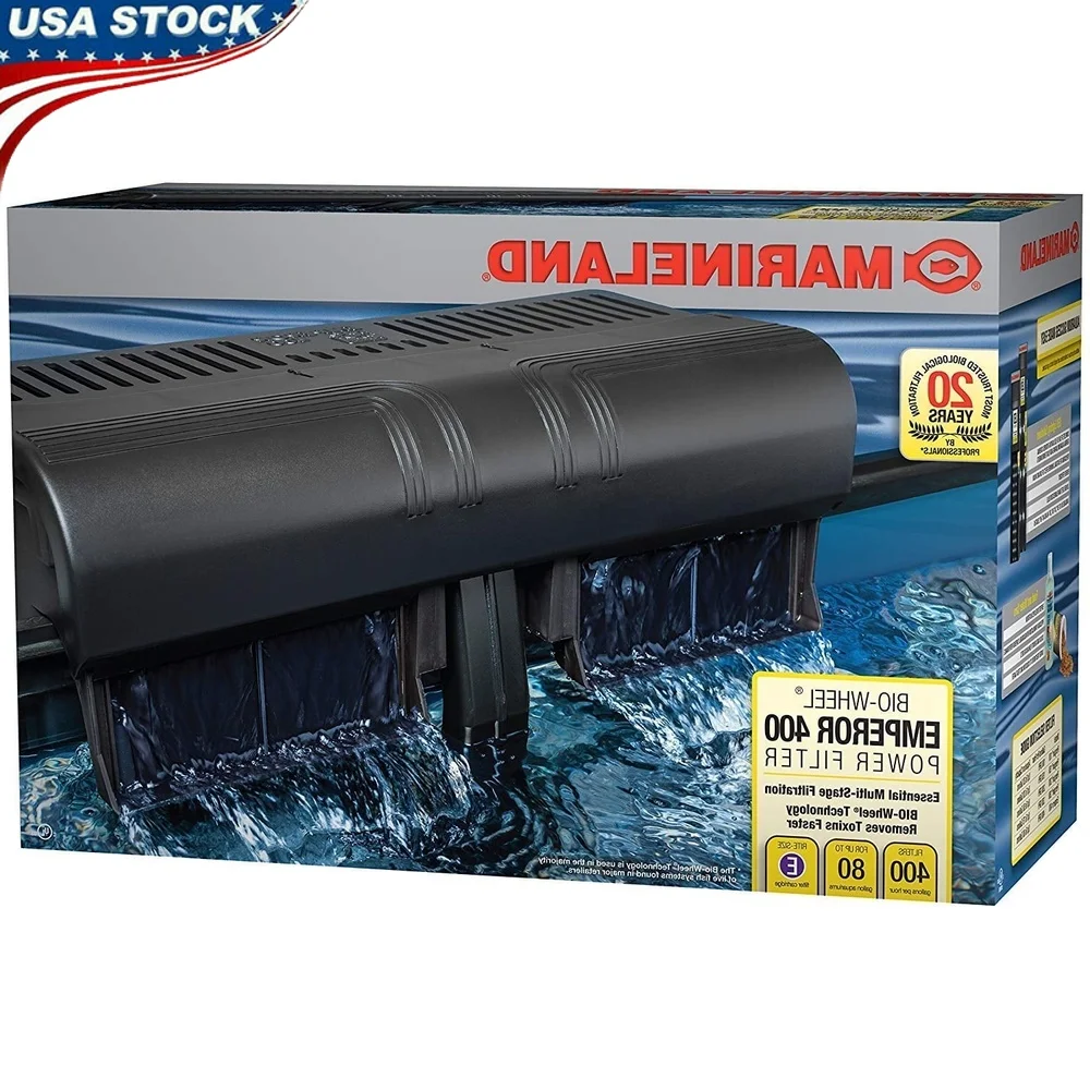 

Powerful Bio-Wheel Aquarium Filter 400 GPH Multi-Stage Filtration Mechanic Biological and Chemical Filtration Includes