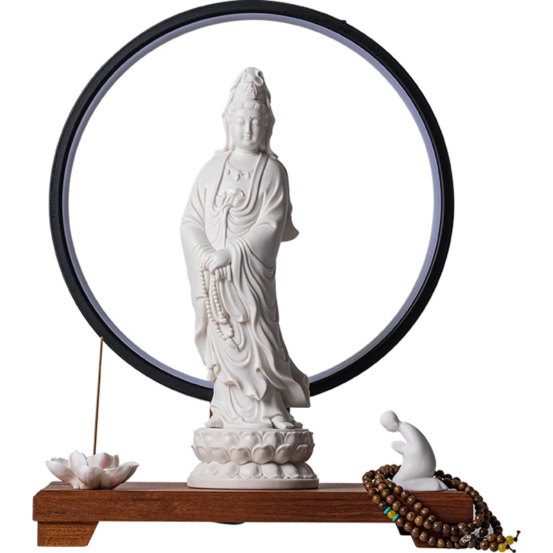 

White Porcelain Standing Lotus Avalokitesvara Bodhisattva Ceramic Avalokitesvara Buddha Statue