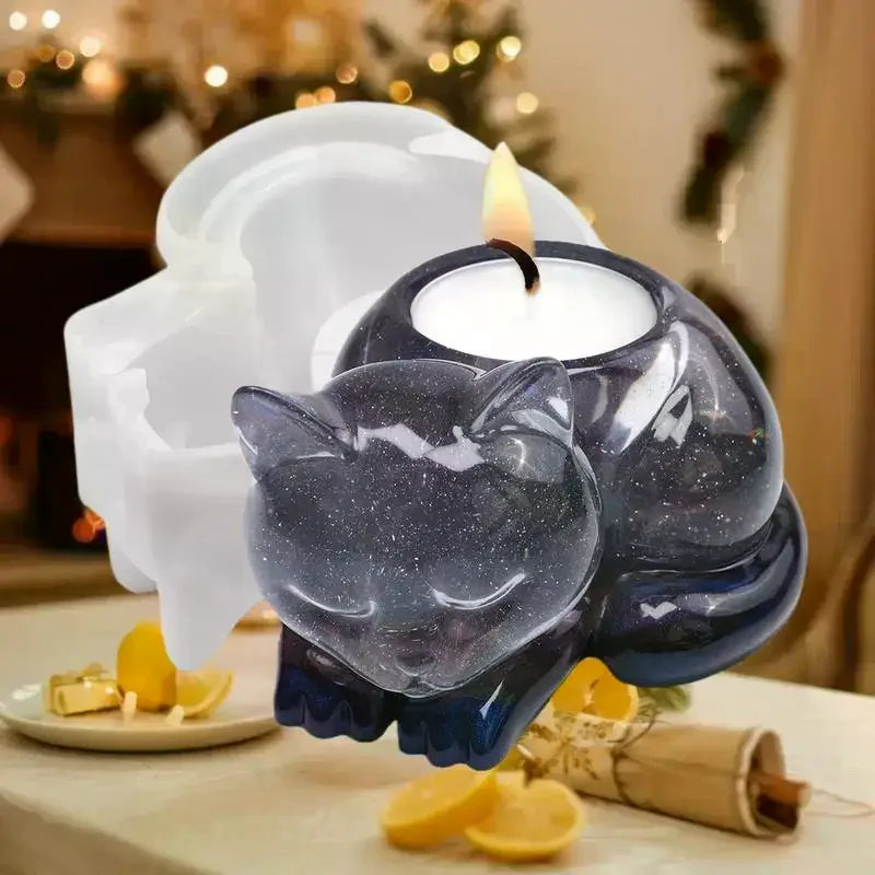 Sleeping Cat Memorial Silicone Mold For Resin Cat Candle Holder Animal Keepsake Sympathy Gift