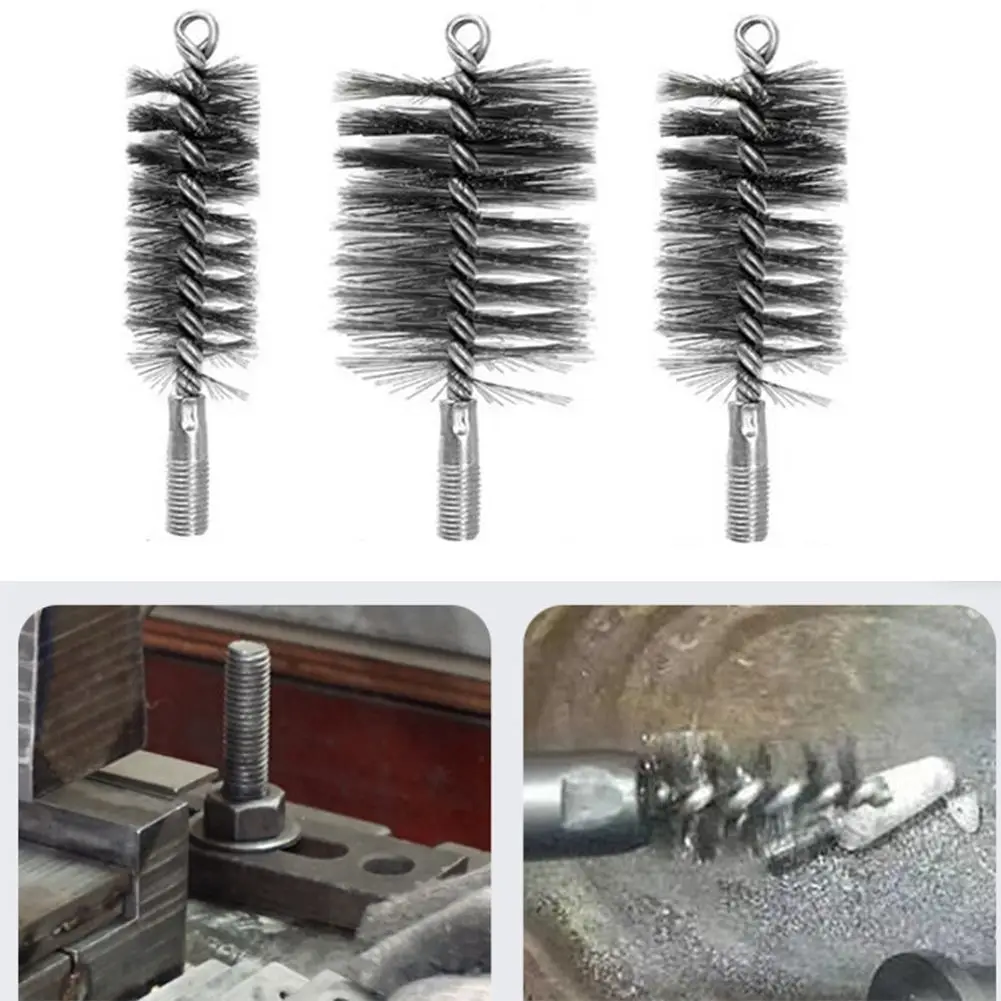 Stove Pipe Chimney Brush Set 3 Pieces for Cleaning Boilers and Pipelines with Effective Bristle Design for Dirt and Soot Removal