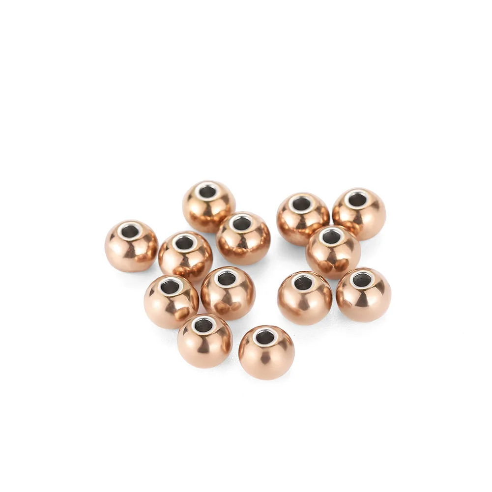 30-100pcs 3/4/6/8mm Stainless Steel Beads Rose Gold Black Loose Spacer Beads Ball Bead For Jewelry Making DIY Bracelets