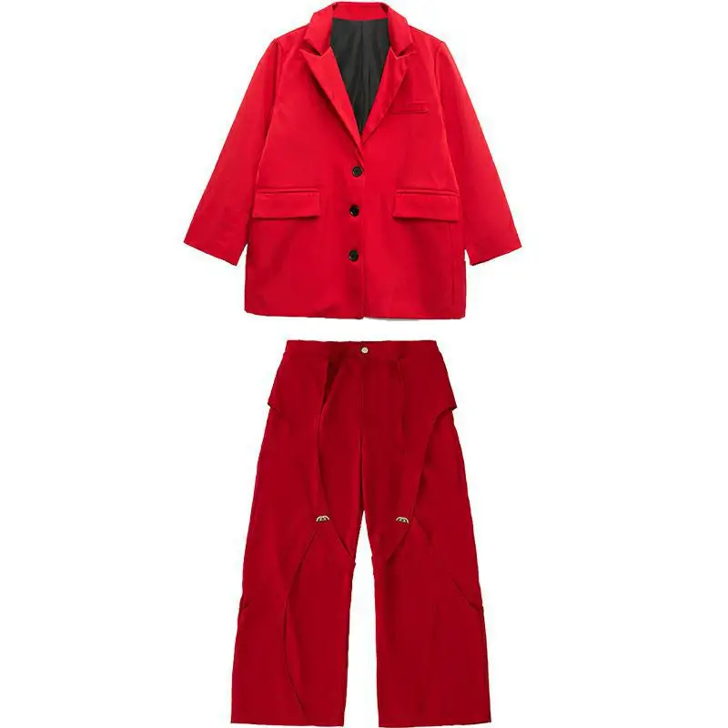 طفل Kpop الهيب هوب الملابس سترة حمراء أعلى الشارع عارضة المفكك دعوى السراويل لفتاة صبي الشارع ملابس رقص الملابس