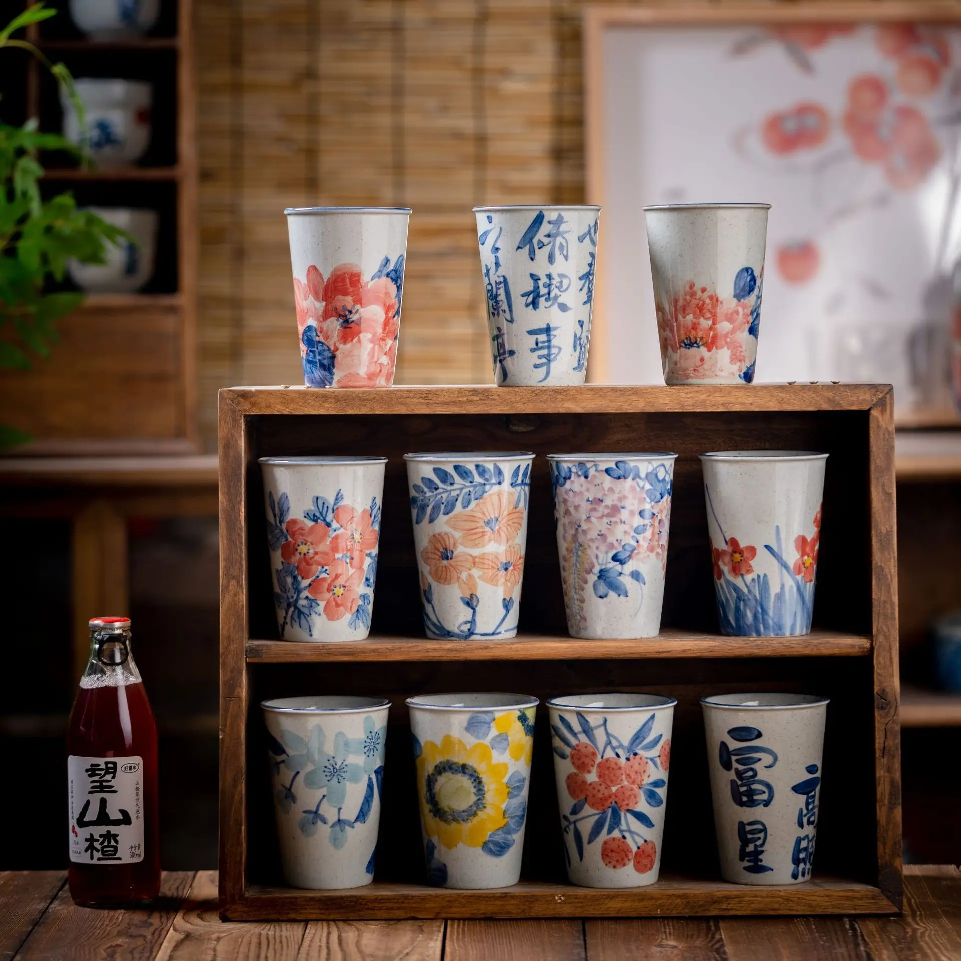 300ml Exquisitely Crafted Chinese-style Cup, High-temperature Underglaze Color Hand-painted Household Simple Water Cup Tableware