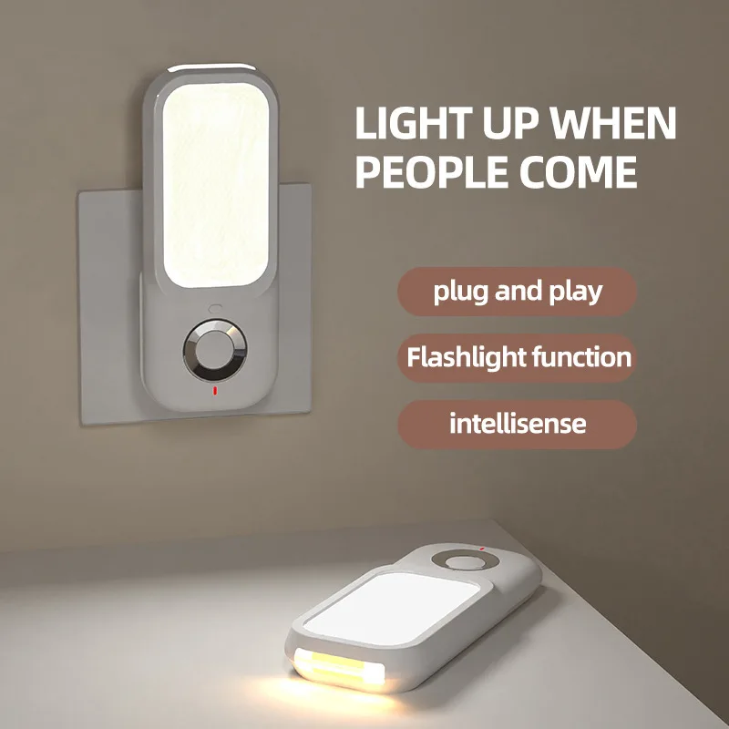 2-in-1 LED Sensor Night Light &Flashlight, Wireless Charging & Plug-in Dual-Mode, Human Body Induction Light for Hallway&Bedroom