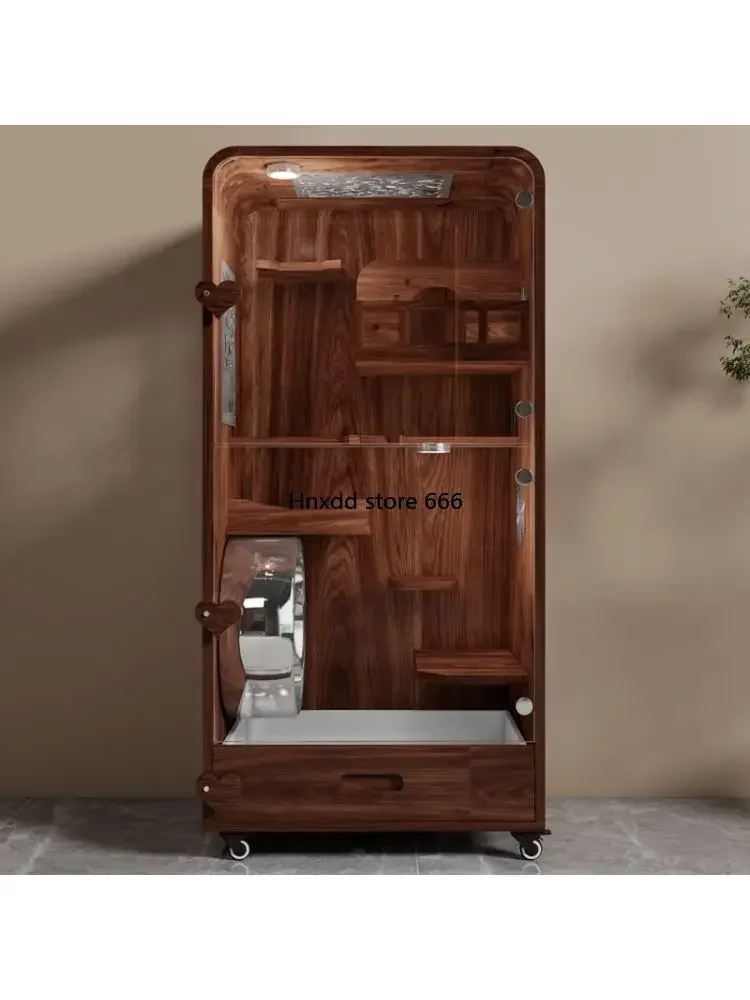 Black Walnut Chinchilla Cabinet Cage Villa Solid Wood Luxury Large Aluminum Alloy Ice Nest